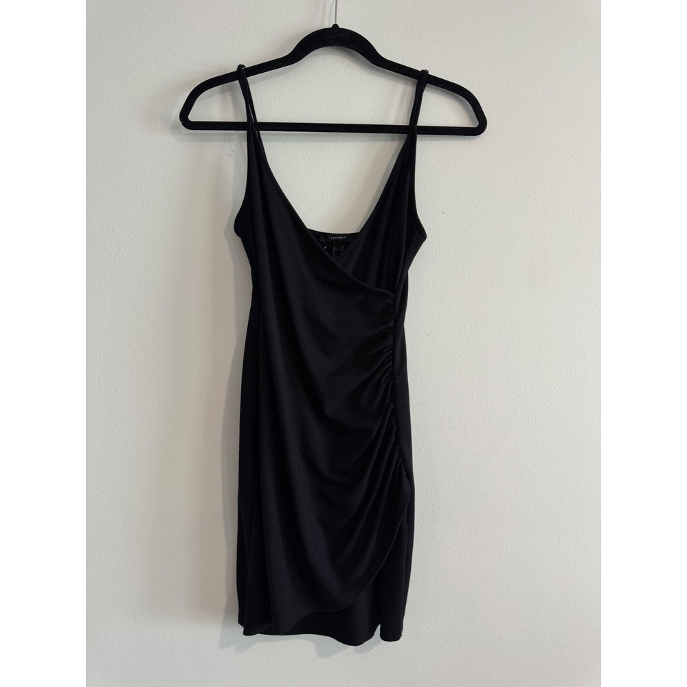 Forever 21 Ruched Mini‎ Dress Womens Large Black Adjustable Straps LBD